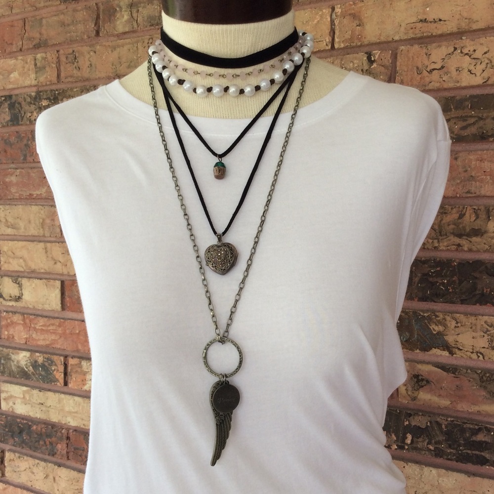 6 Necklace Bundle Lot Black Choker Pearl…